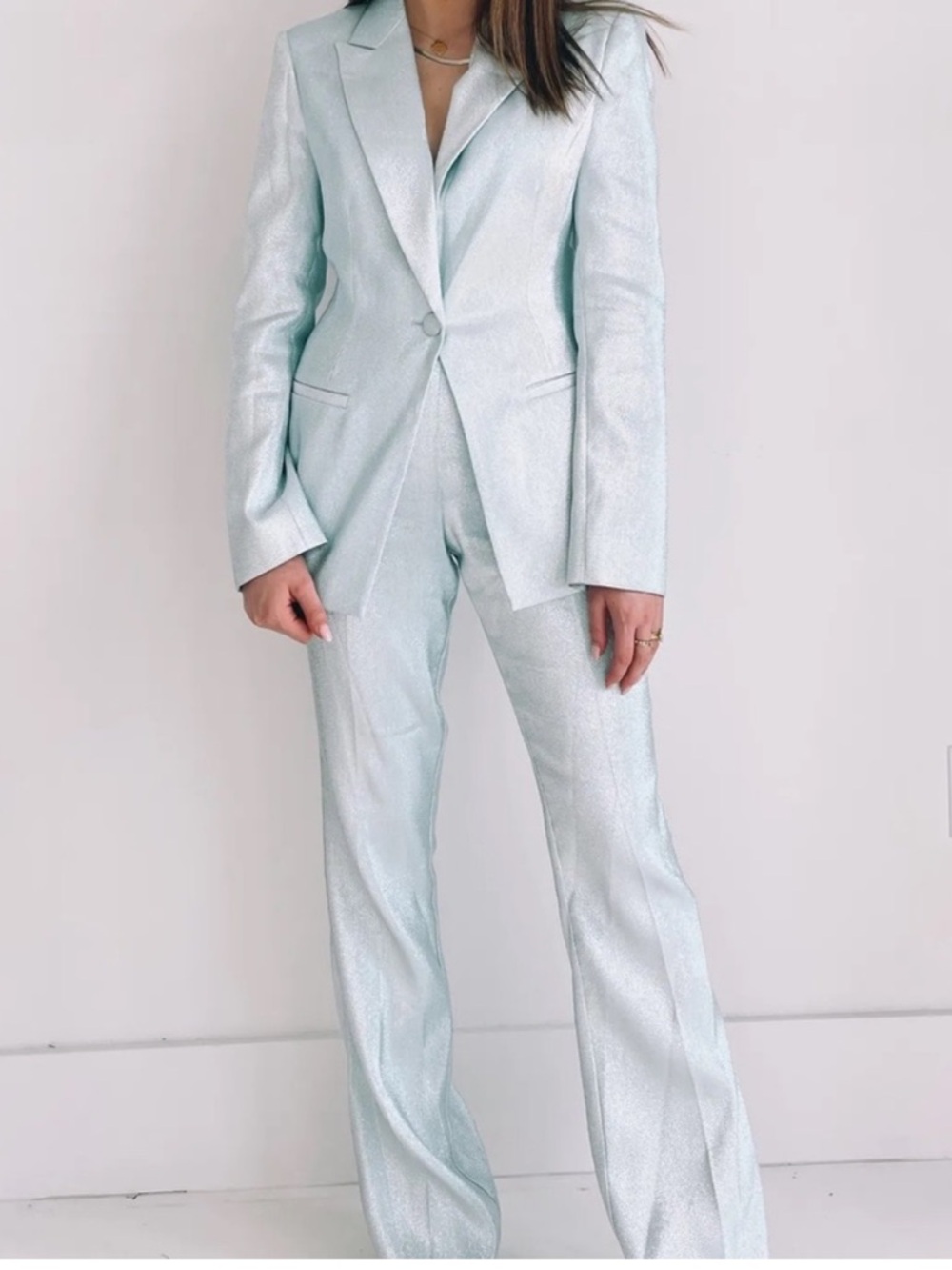 Amanda Uprichard Kourt Metallic Shimmer Blue Pants Small